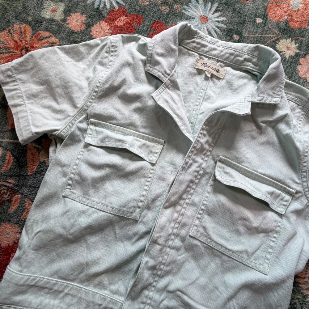 Madewell Womens Short Sleeve Utility Romper Mint Green Cotton Twill Size S